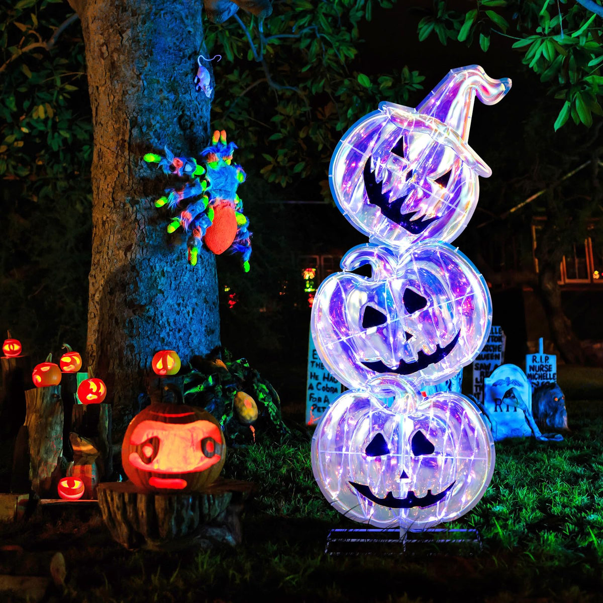 3.4 Ft Light Up Stacked Pumpkins, 150 LEDs