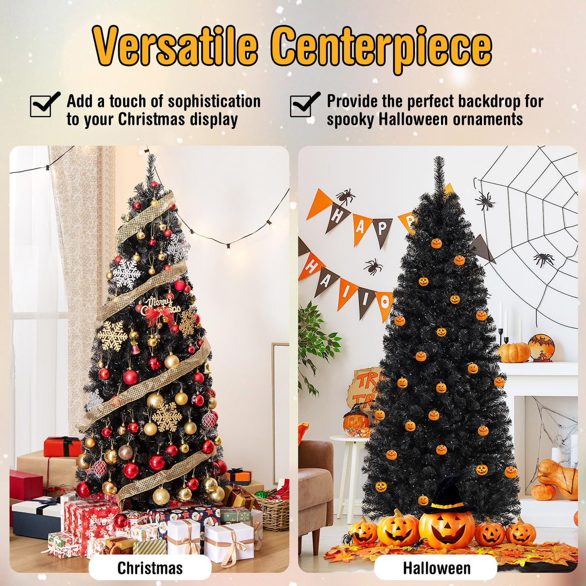 6 Ft Pre-Lit Black Pencil Tree, 280 LED Lights