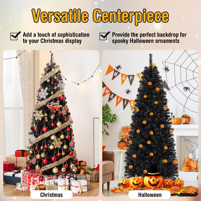 6 Ft Pre-Lit Black Pencil Tree, 280 LED Lights