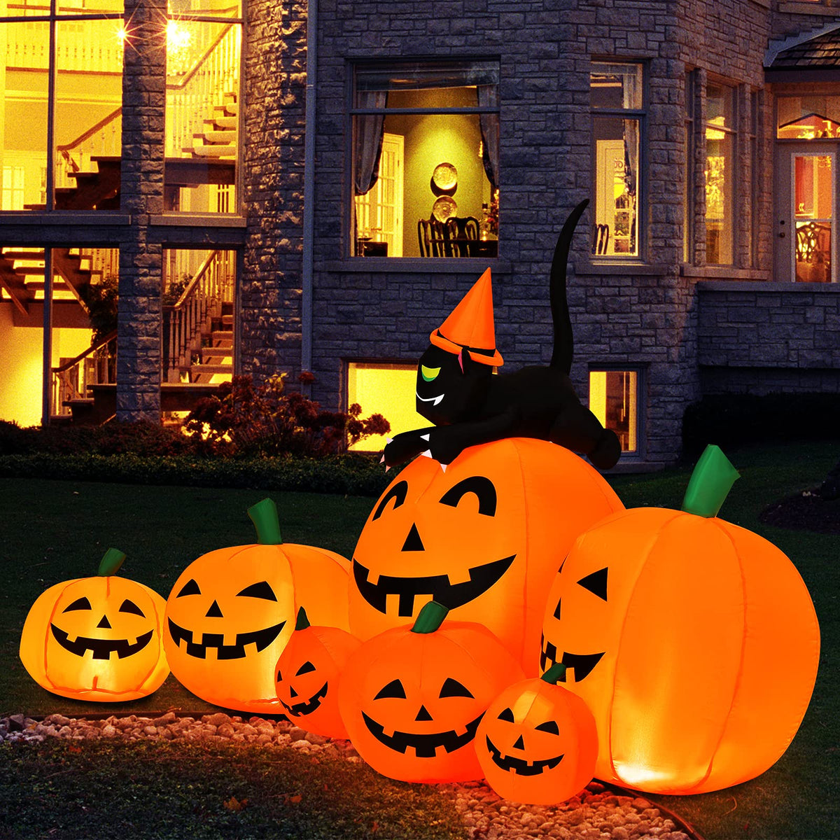 7.5 Ft Inflatable Pumpkin with Witch and Cat