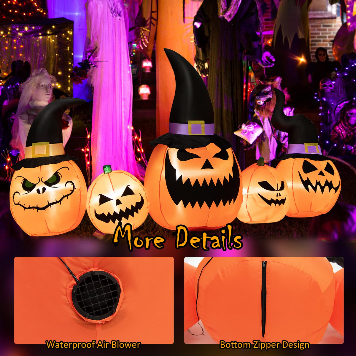 8 Ft Inflatable Pumpkin Family with LED Lights