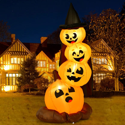 7 Ft Inflatable Stacked Pumpkins with Witch Hat