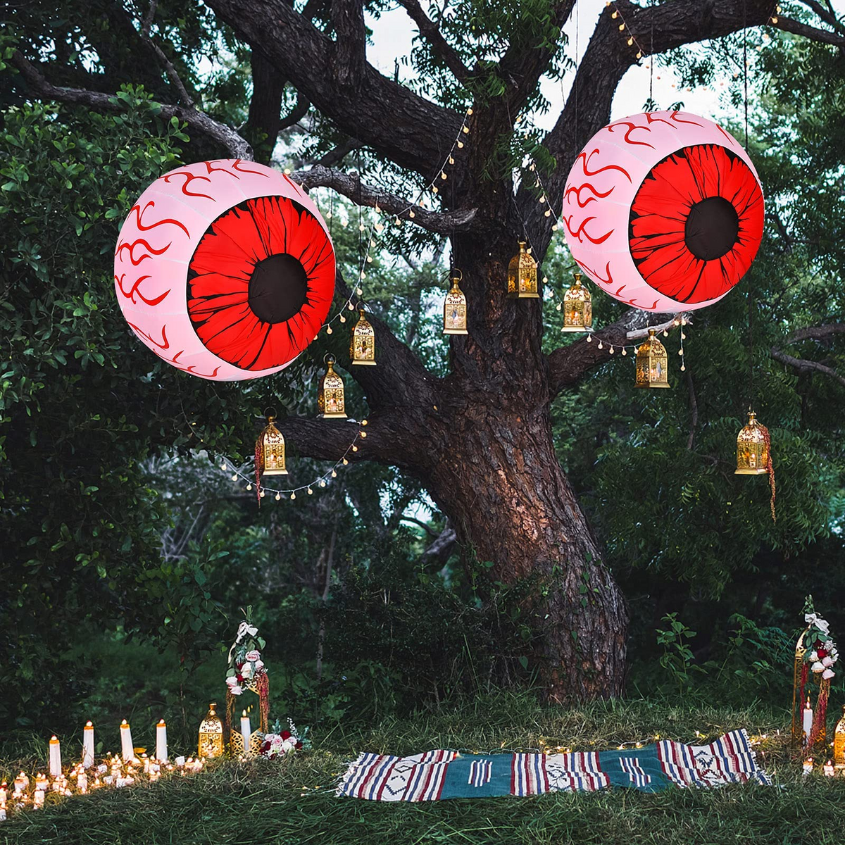 3 Ft Inflatable Light Up Eyeballs, 2 Pack