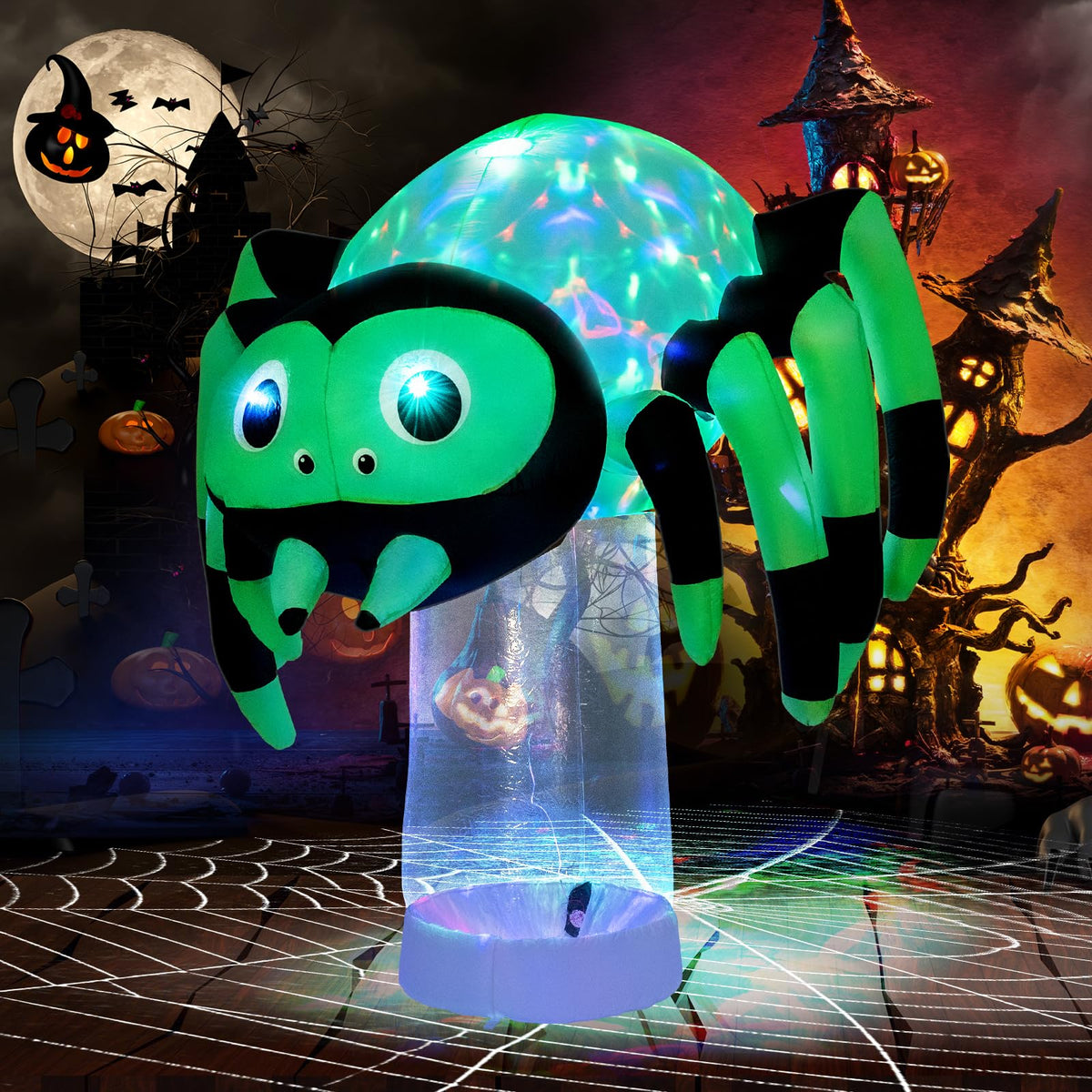 6 Ft Inflatable Spider with Rotating Light Column