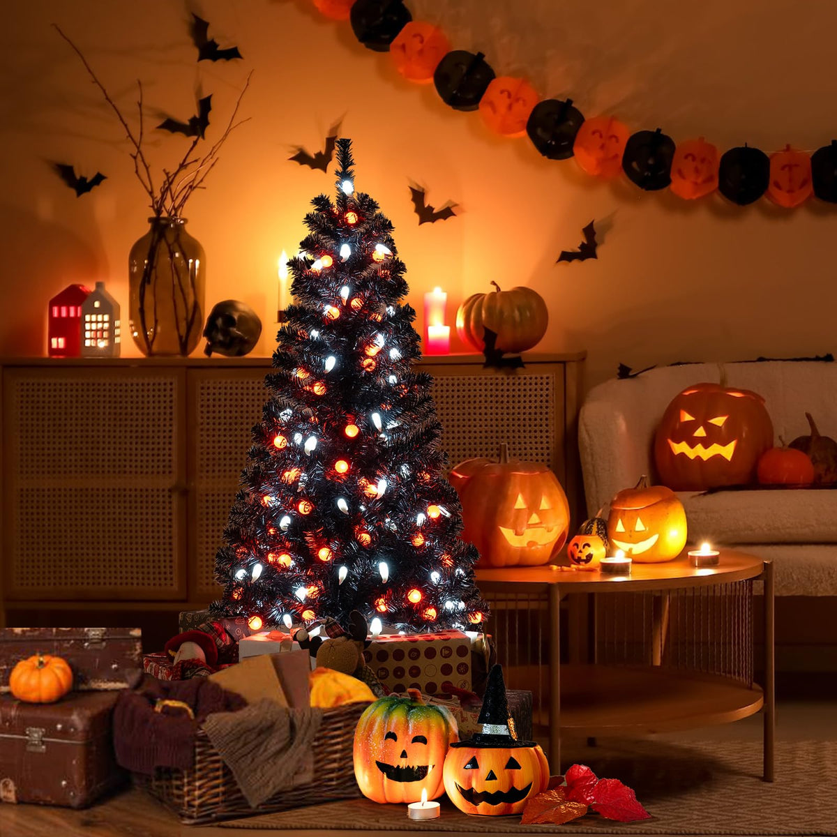4.5 Ft Pre-Lit Black Halloween Tree with Music