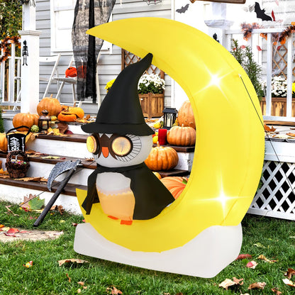 5.1 Ft Inflatable Owl on the Moon With Witch Hat