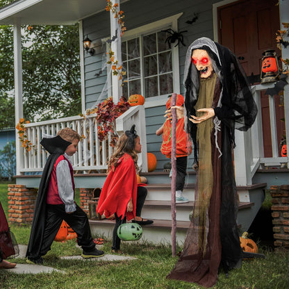 5 Ft Standing Animatronic Witch with Red Eyes