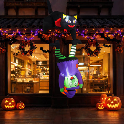 6.2 Ft Hanging Inflatable Witch and Black Cat