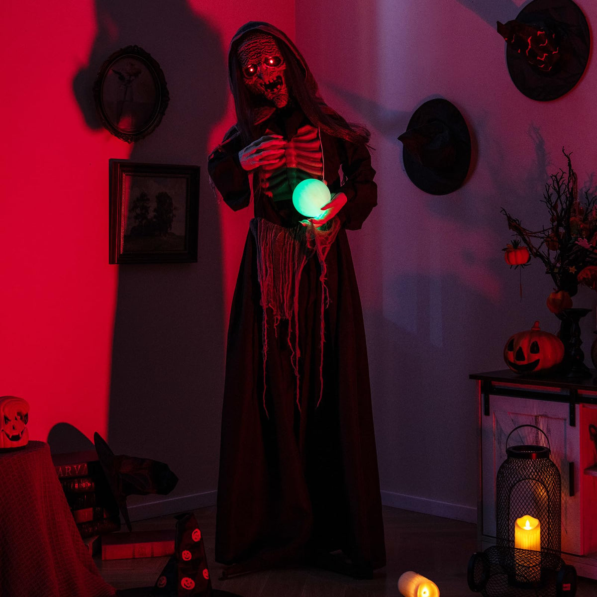 6 Ft Talking Animatronic Witch with Light-Up Eyes
