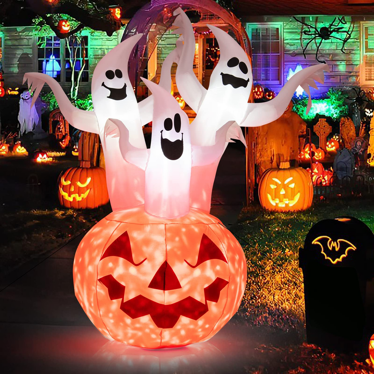 6 Ft Inflatable Ghosts and Pumpkin with Rotating Light