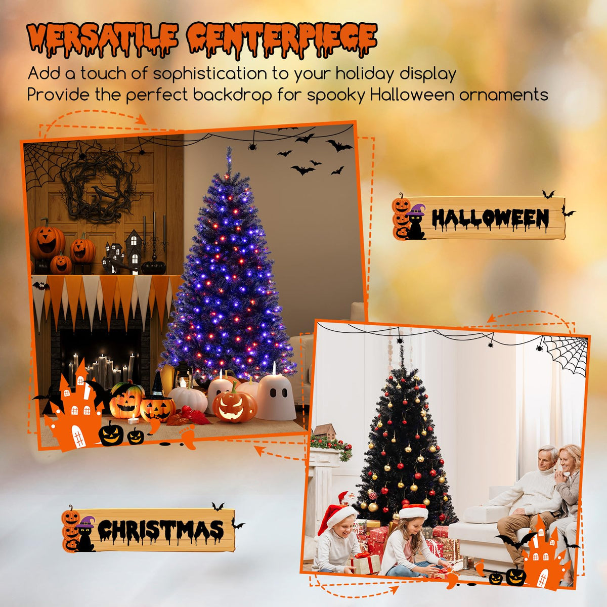 6, 7 or 8 Ft Pre-Lit Black Halloween Tree