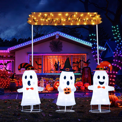 Lighted Halloween Ghost Set with Sign, 4 Pieces