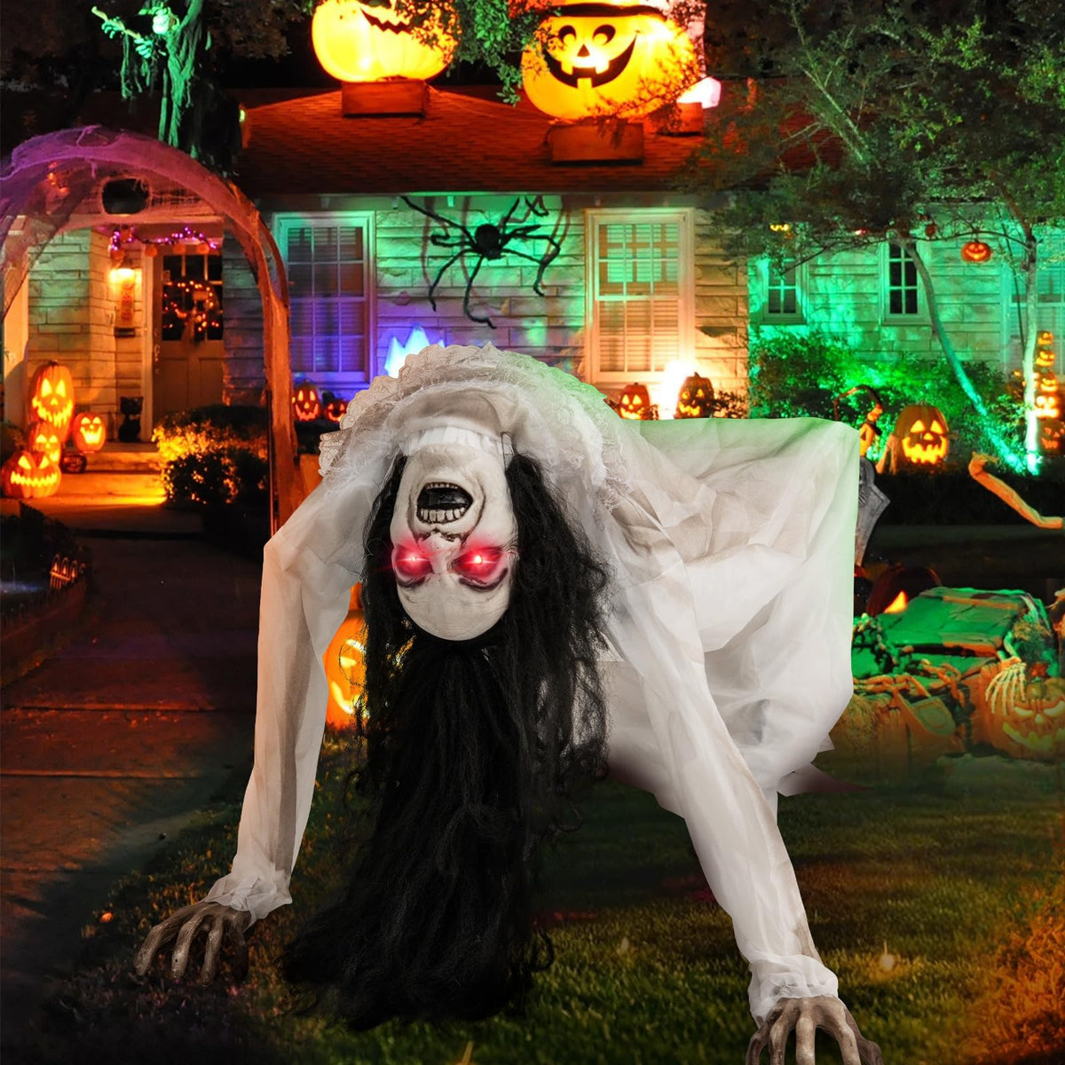 Animated Crawling Zombie Woman Halloween Prop