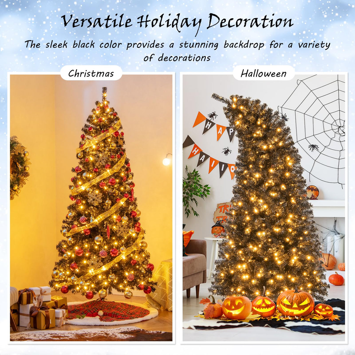 7 Ft Pre-Lit Black Halloween Tree, Bendable Top