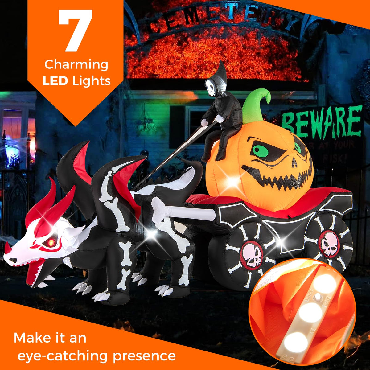 9 Ft Inflatable Reaper Pumpkin Carriage Decor