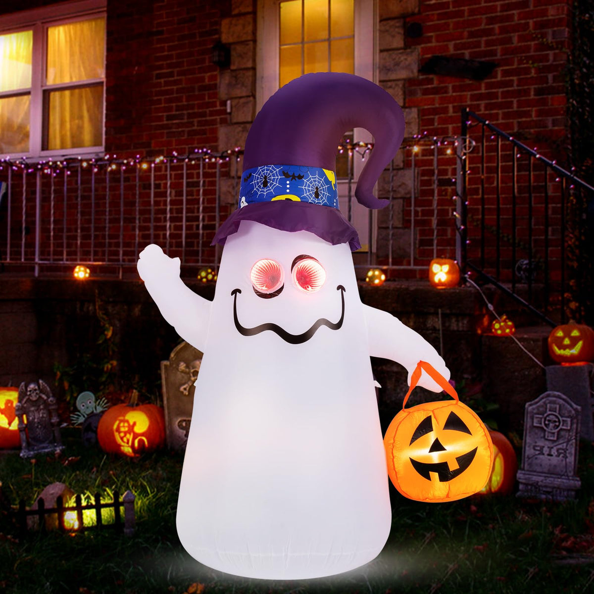 6 Ft Inflatable Ghost with Jack-O-Lantern