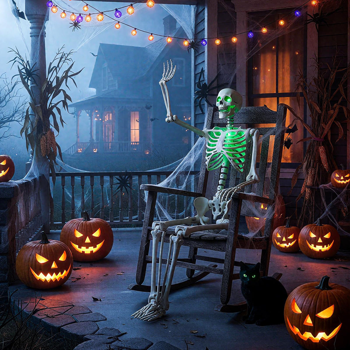 63 In Posable Skeleton with Green LED Glow