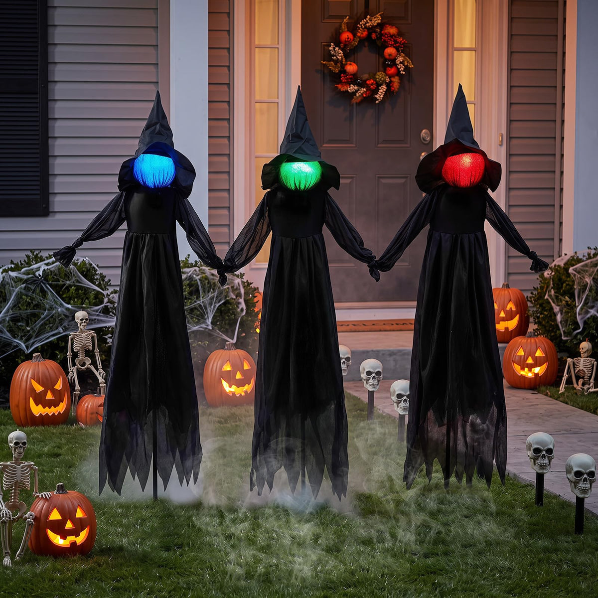 9.3 Ft Light Up Witch Yard Stakes, Set of 3