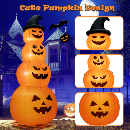 8 Ft Inflatable Pumpkin Stack with Wizard Hat