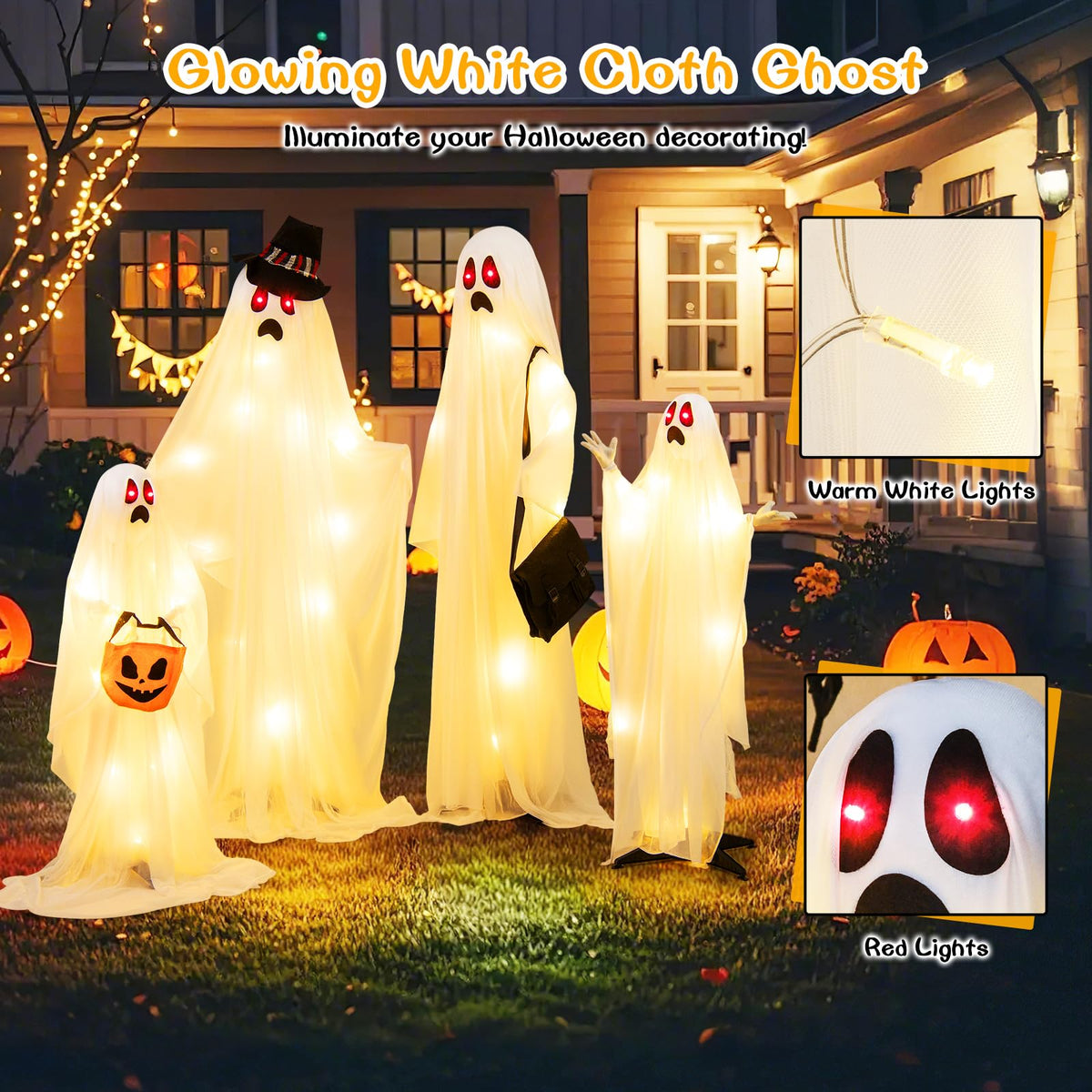 Light Up Ghost Family, 4 Piece Halloween Set