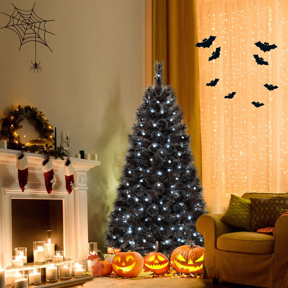6, 7 or 8 Ft Pre-Lit Black Artificial Tree