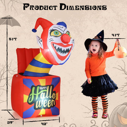 5 Ft Inflatable Clown in a Box Yard Decoration