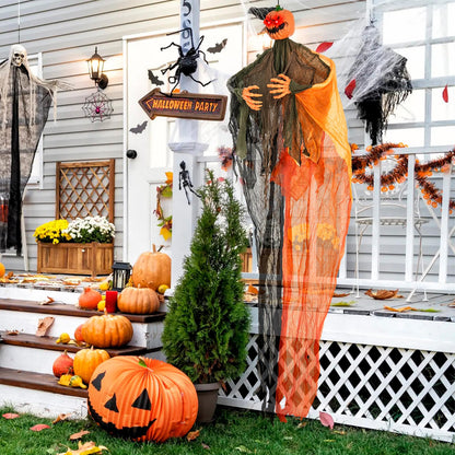 6 Ft Hanging Ghost Pumpkin Man with LED Eyes
