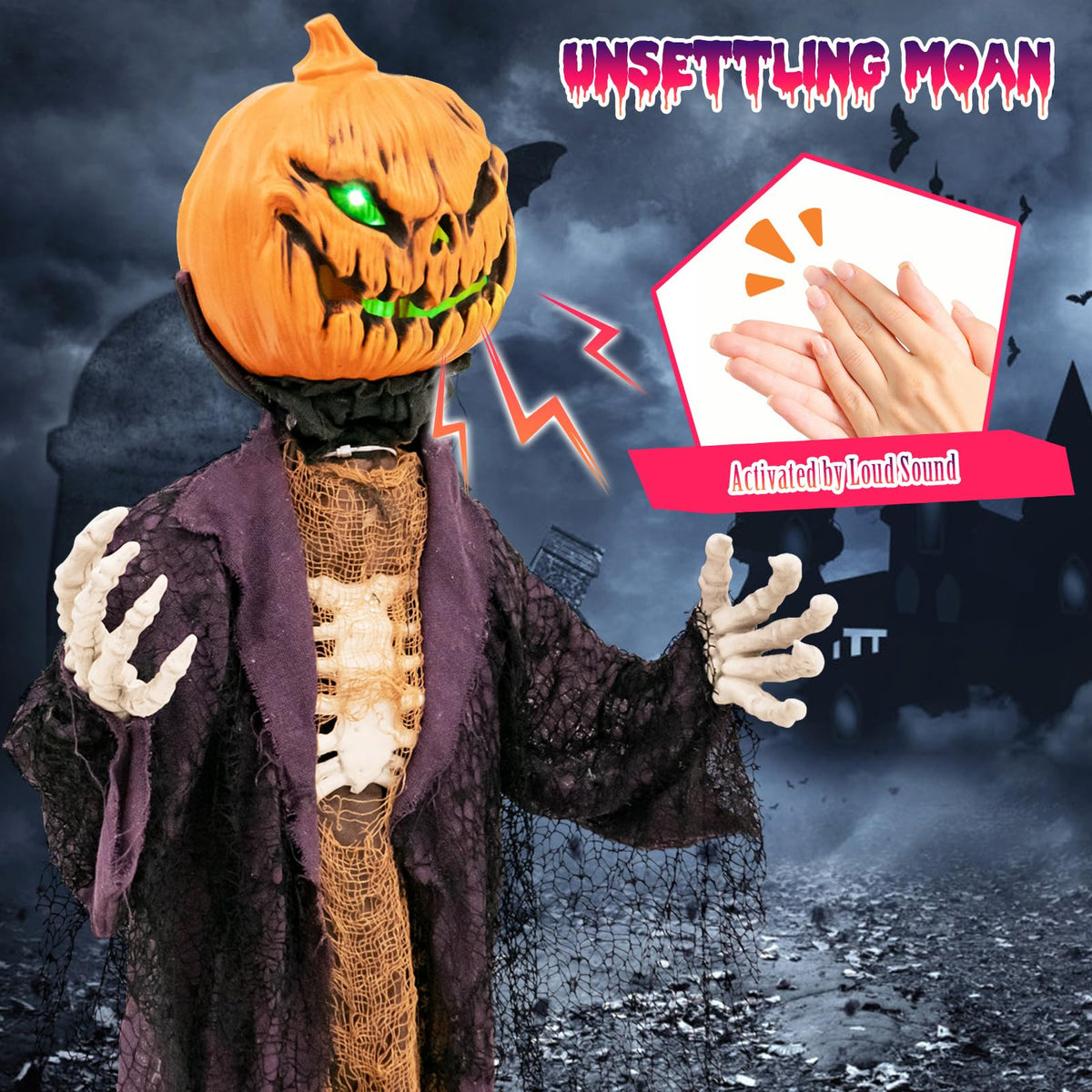 5.6 Ft Animated Pumpkin Scarecrow with Glowing Eyes