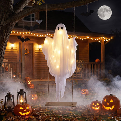 5 Ft Hanging Swing Ghost with LED Lights