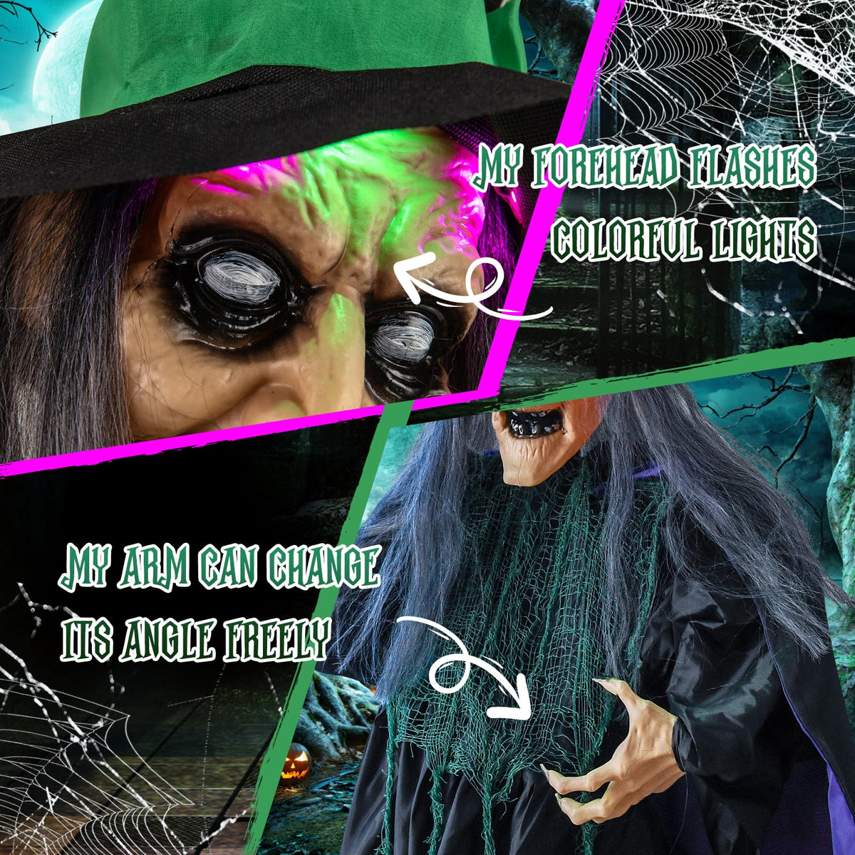 7 Ft Witch on Broom Animatronic Halloween Prop