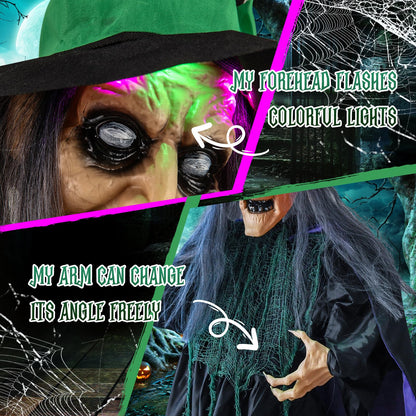 7 Ft Witch on Broom Animatronic Halloween Prop