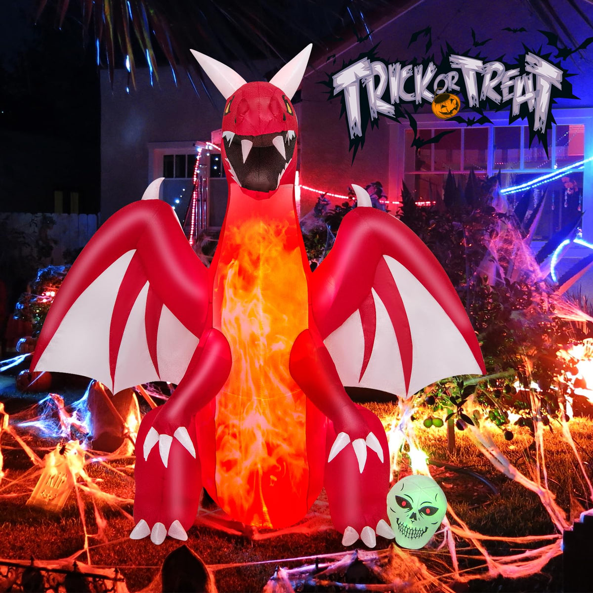 8 Ft Inflatable Fire Dragon Yard Decoration