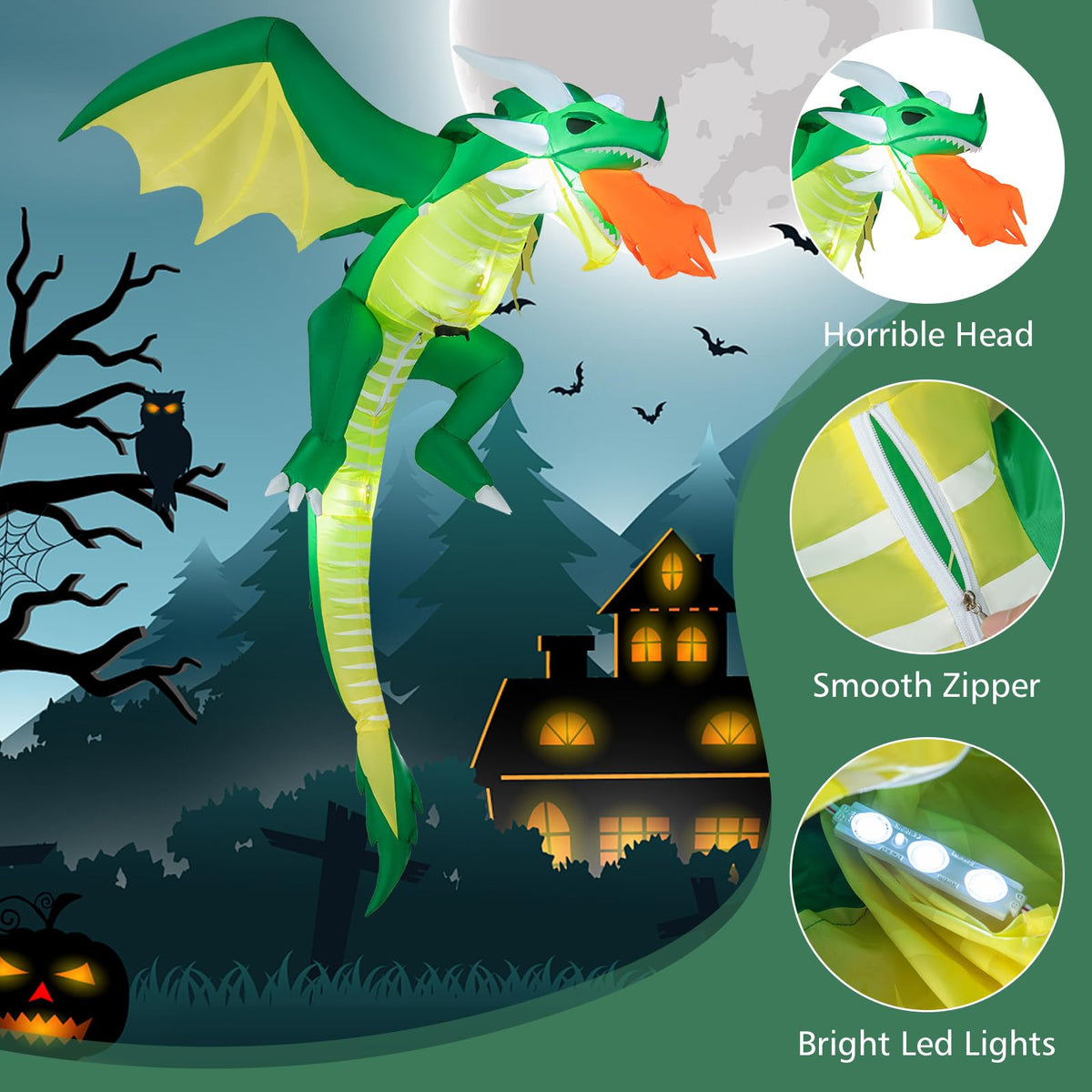 5.2 Ft Hanging Inflatable Dragon with LED Lights
