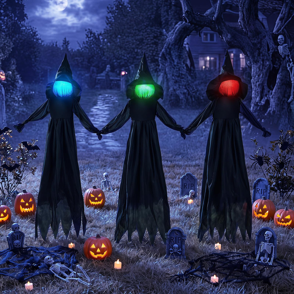 9.3 Ft Light Up Witch Yard Stakes, Set of 3