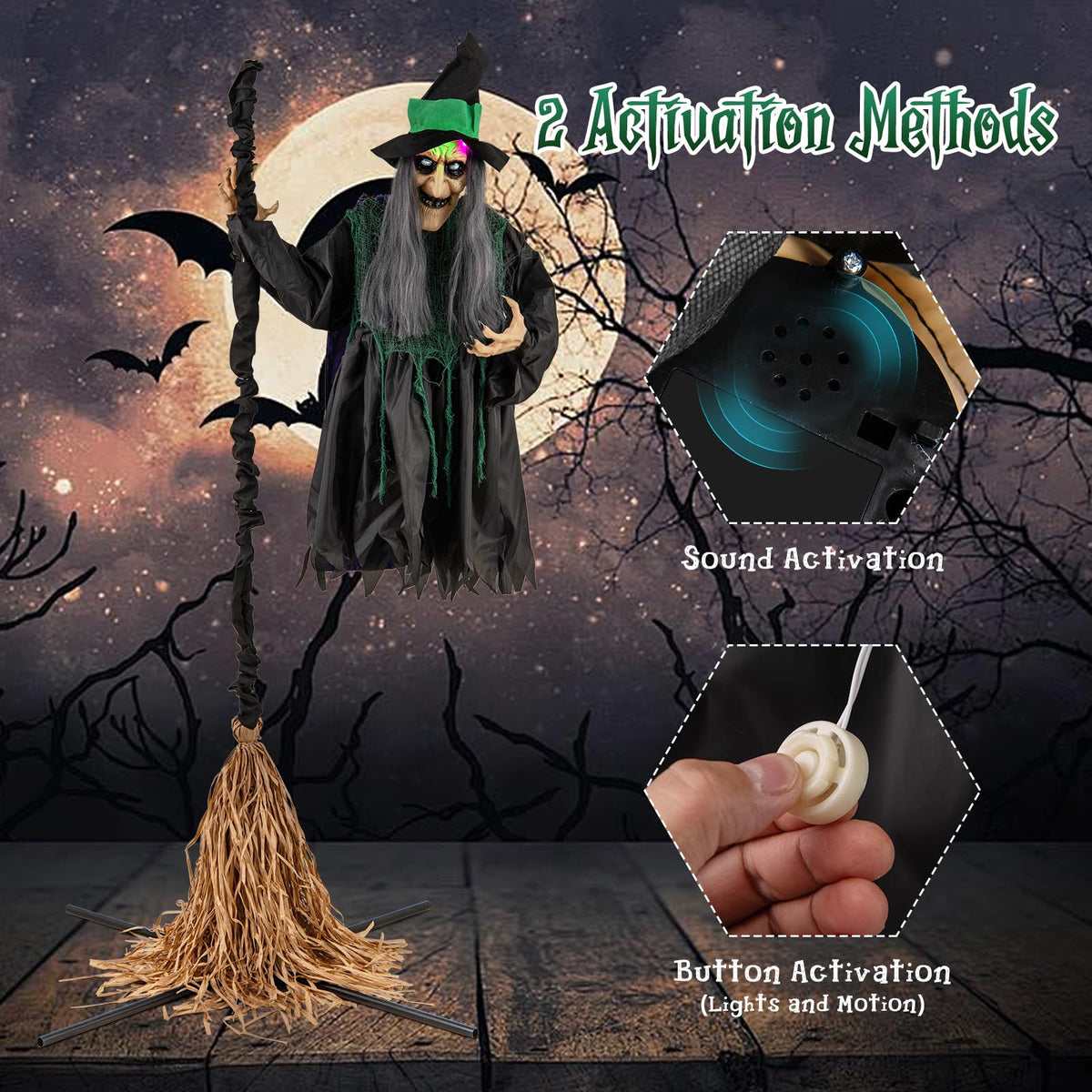 7 Ft Witch on Broom Animatronic Halloween Prop