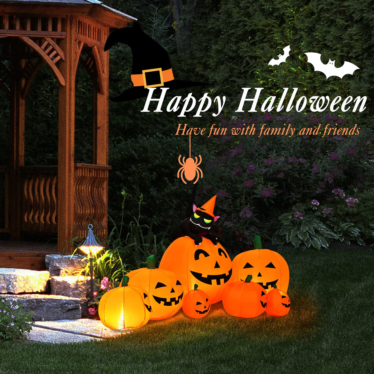 7.5 Ft Inflatable Pumpkin with Witch and Cat