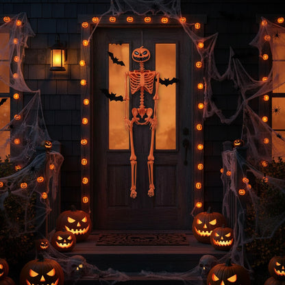 5.2 Ft Posable Orange Skeleton, Pumpkin Head