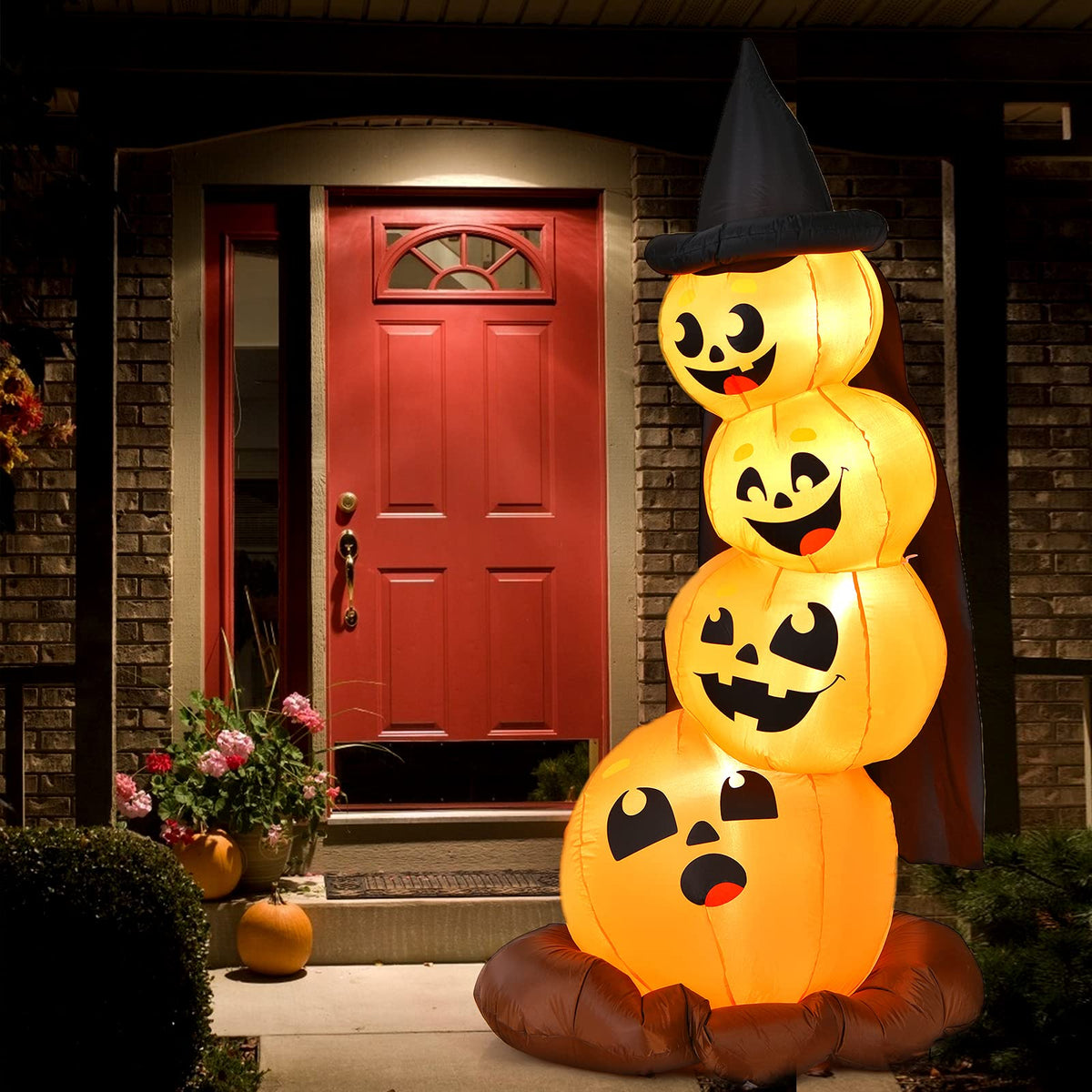 7 Ft Inflatable Stacked Pumpkins with Witch Hat