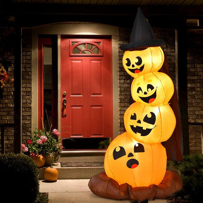 7 Ft Inflatable Stacked Pumpkins with Witch Hat