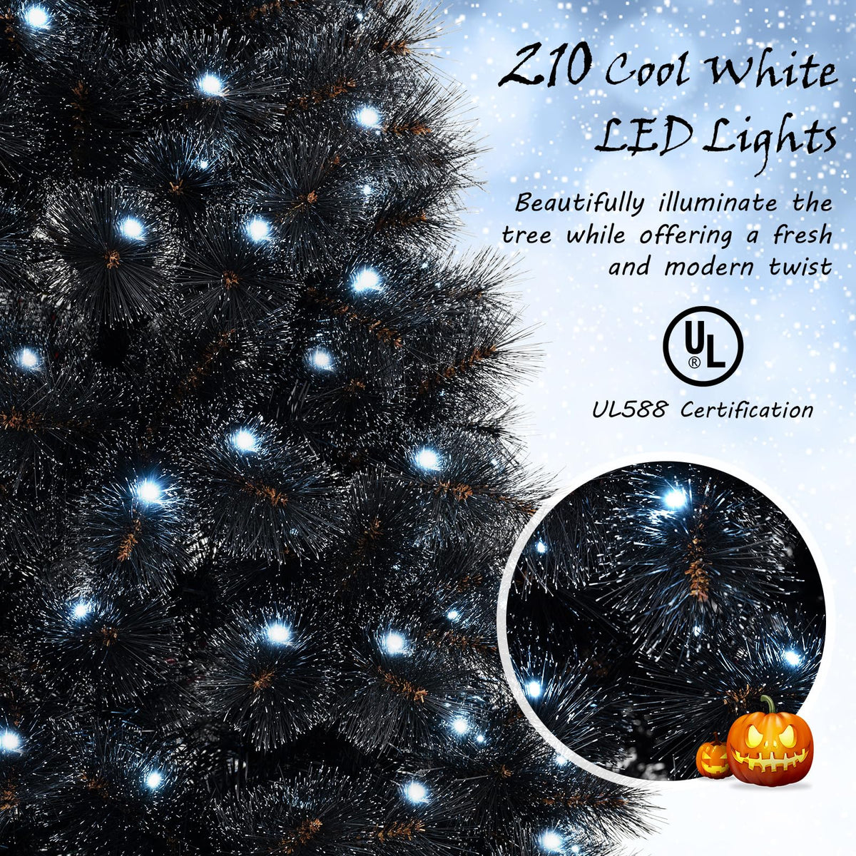 6, 7 or 8 Ft Pre-Lit Black Artificial Tree