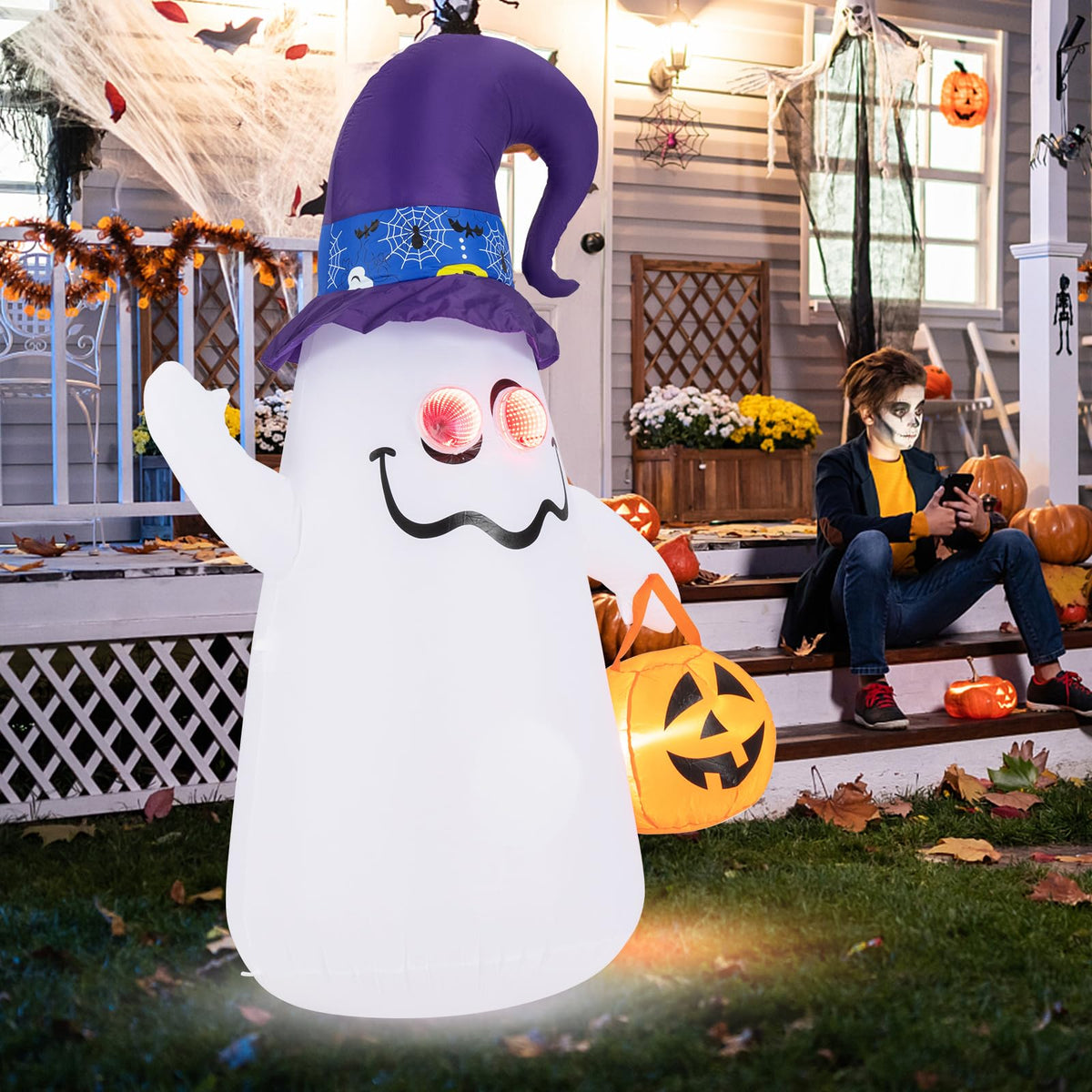 6 Ft Inflatable Ghost with Jack-O-Lantern