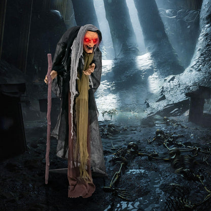 5 Ft Standing Animatronic Witch with Red Eyes