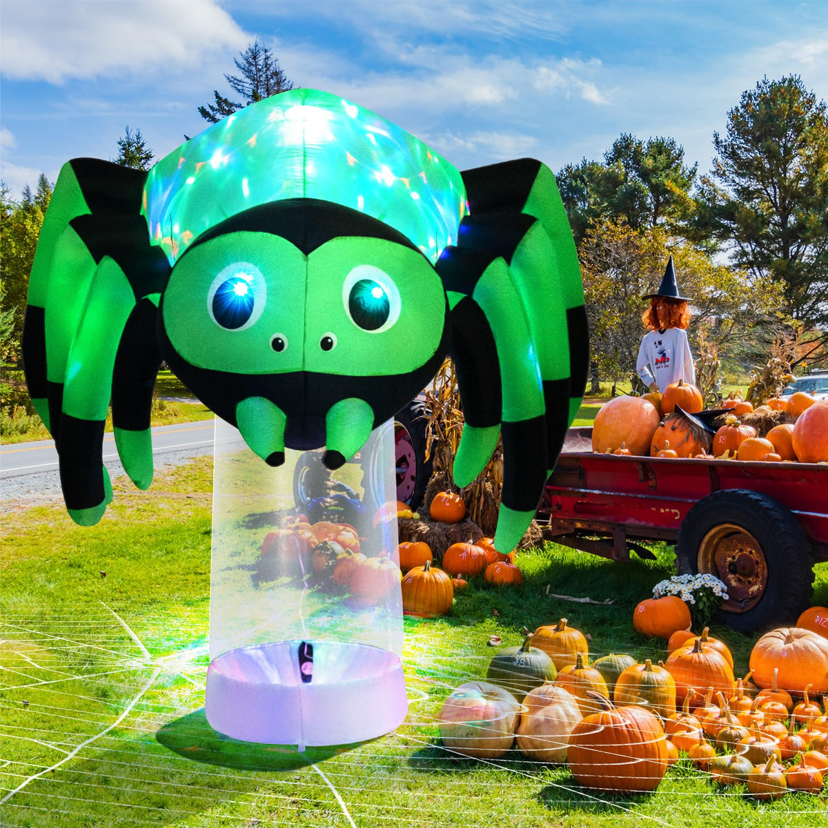 6 Ft Inflatable Spider with Rotating Light Column