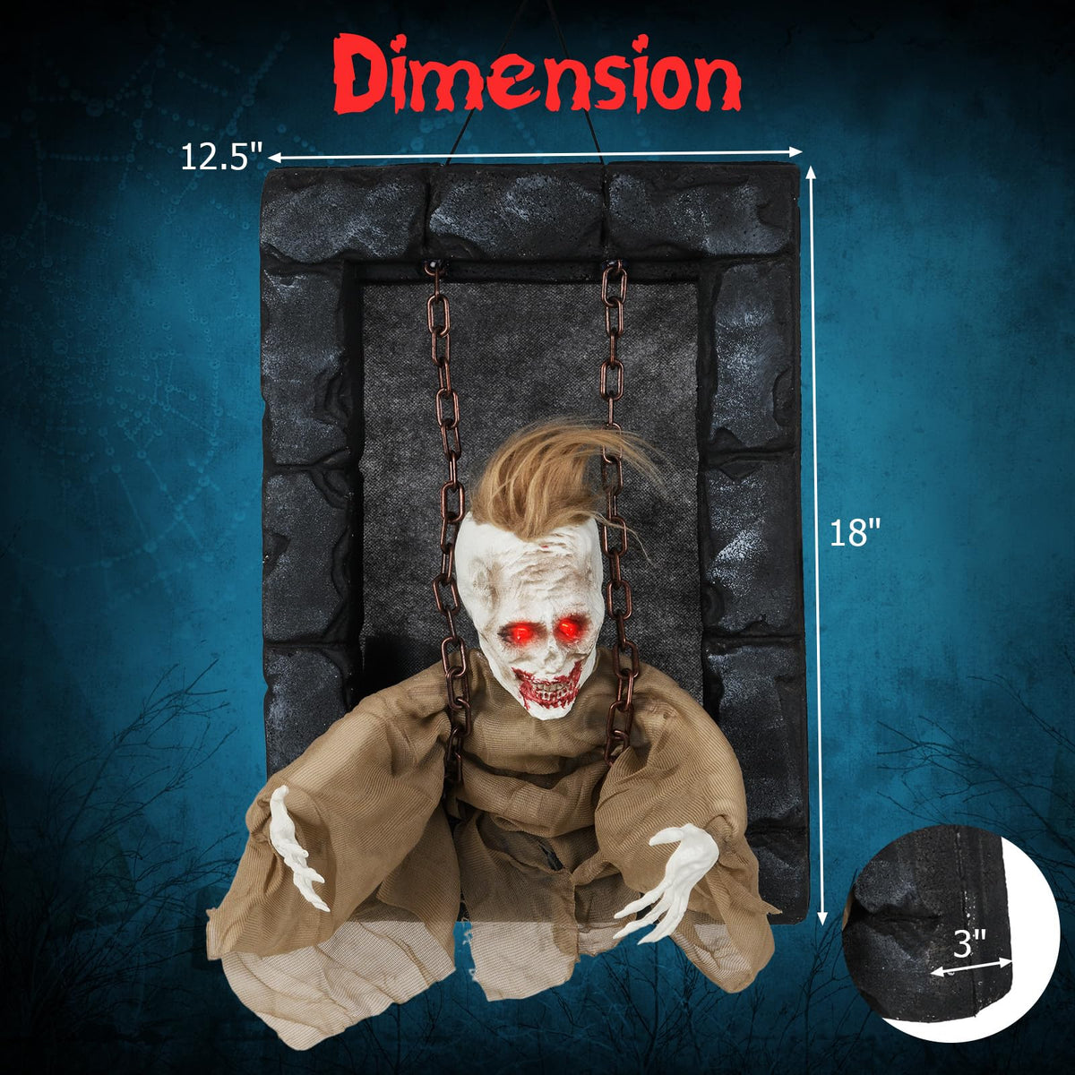 18 In Animated Hanging Zombie Prisoner Prop
