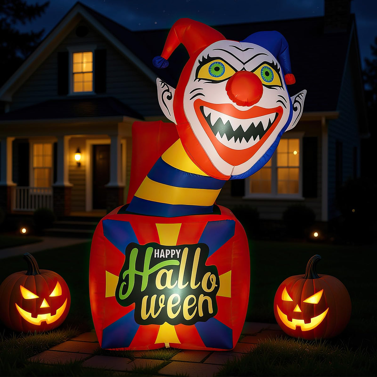 5 Ft Inflatable Clown in a Box Yard Decoration