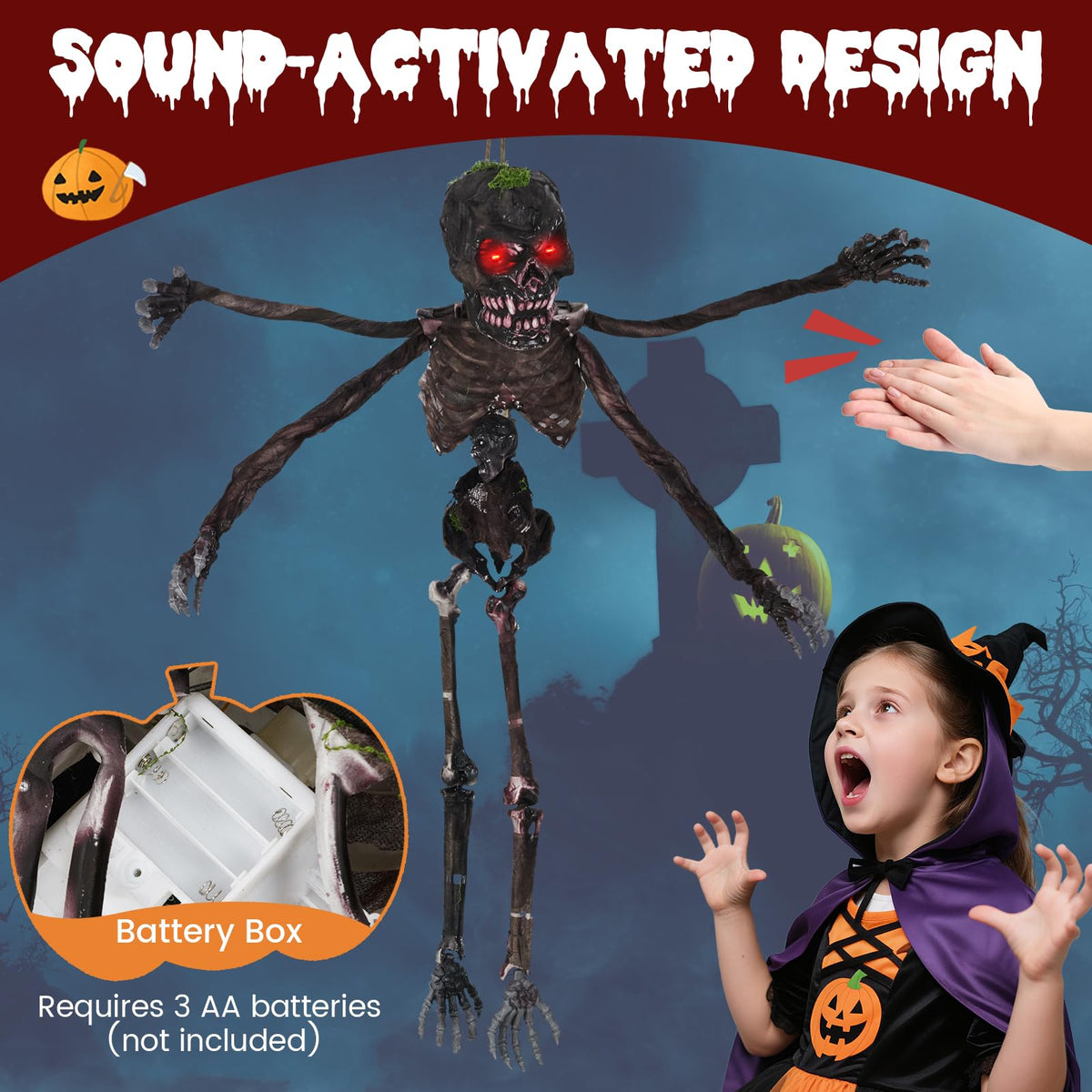 6 Ft Hanging Animated Zombie with Red Eyes