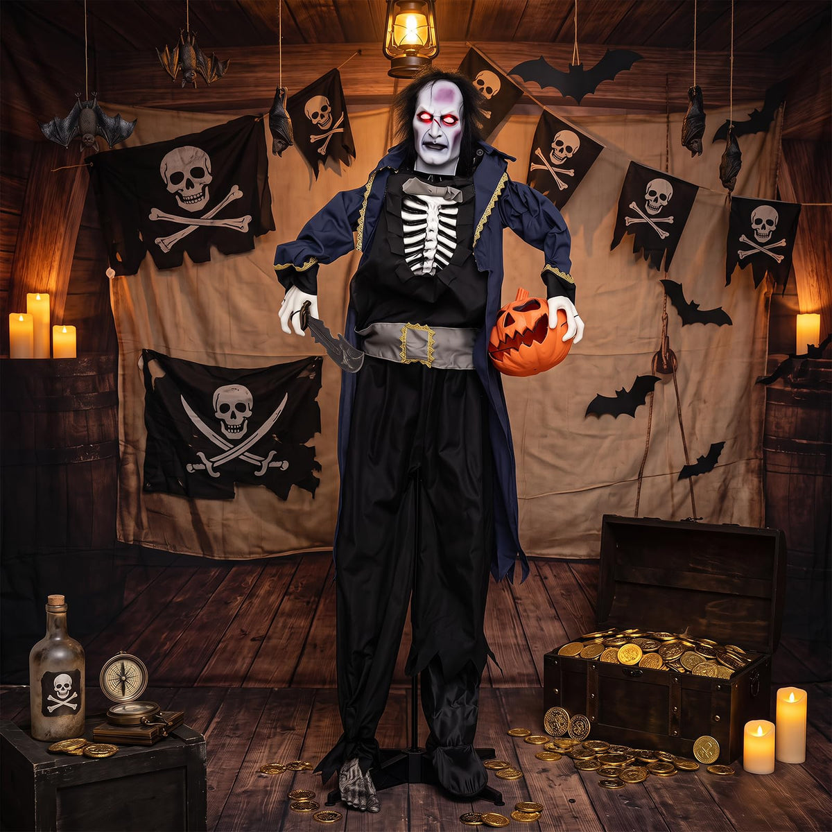 6 Ft Animated Vampire Pirate with Pop-Up Head