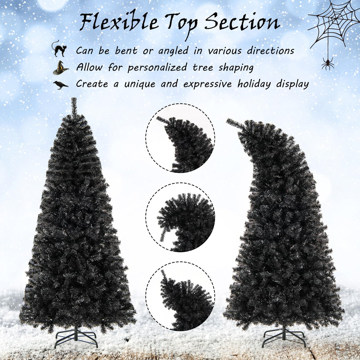 7 Ft Pre-Lit Black Halloween Tree, Bendable Top