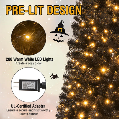 6 Ft Pre-Lit Black Pencil Tree, 280 LED Lights