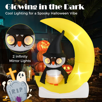 5.1 Ft Inflatable Owl on the Moon With Witch Hat